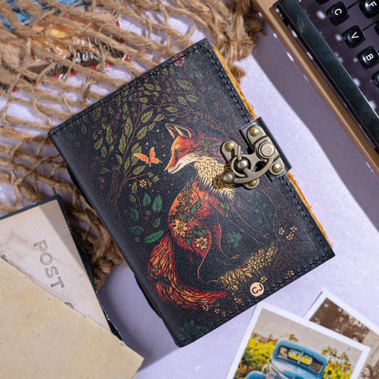 Traveler Leather Journal With Wolf Print Vintage Pages