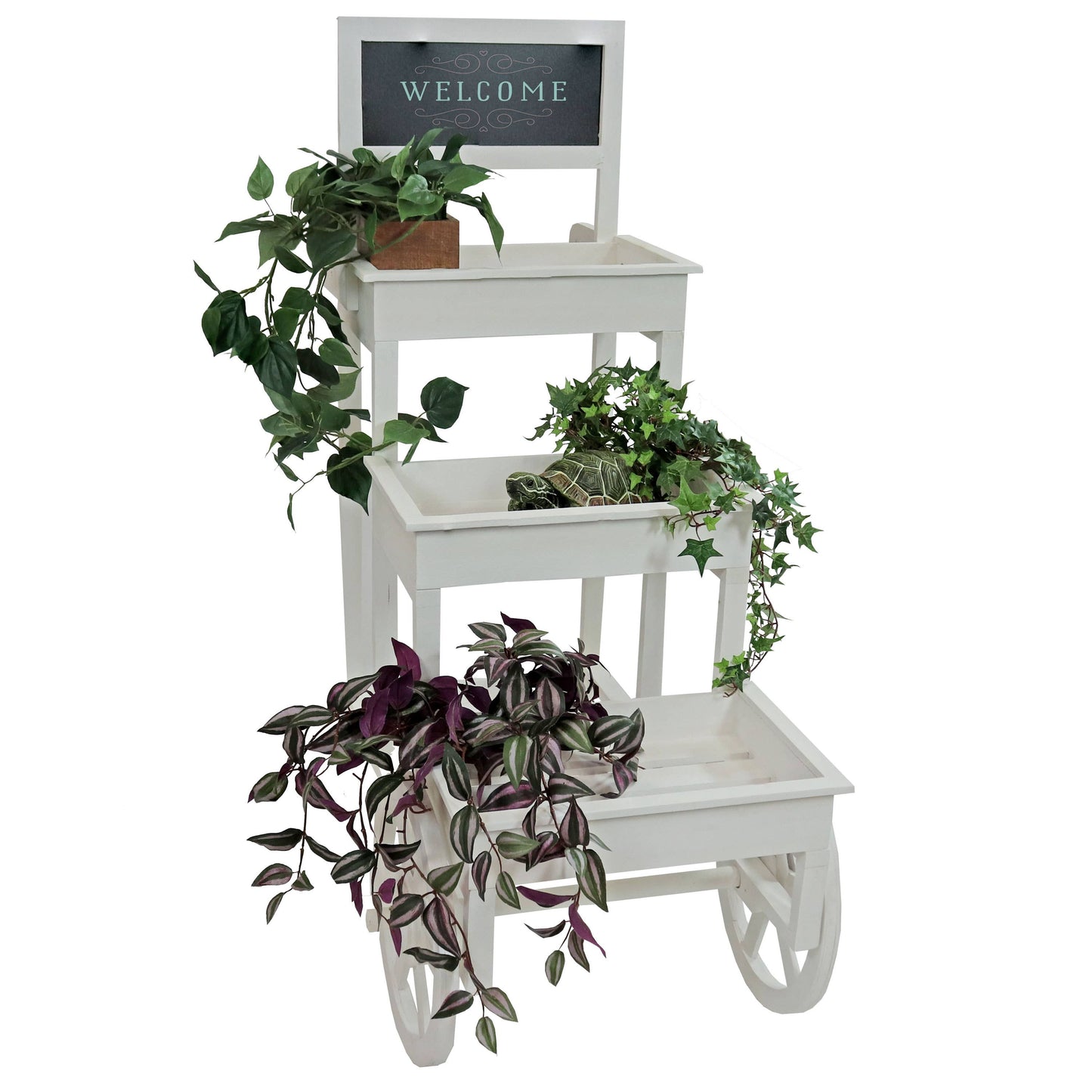 White 3-Tier Fir Wood Plant Stand with Chalkboard