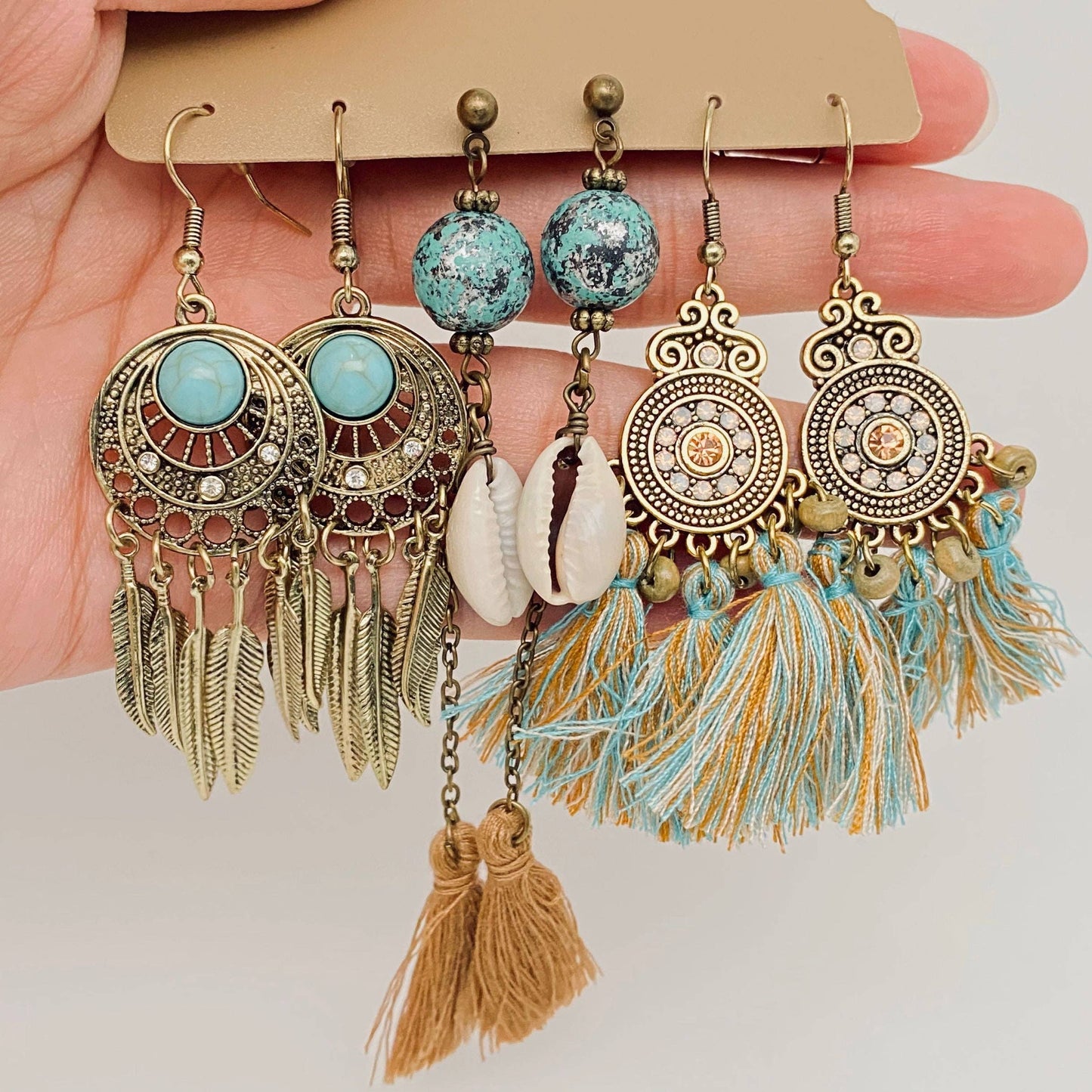 Three Pairs Set Boho Earrings In Different Styles