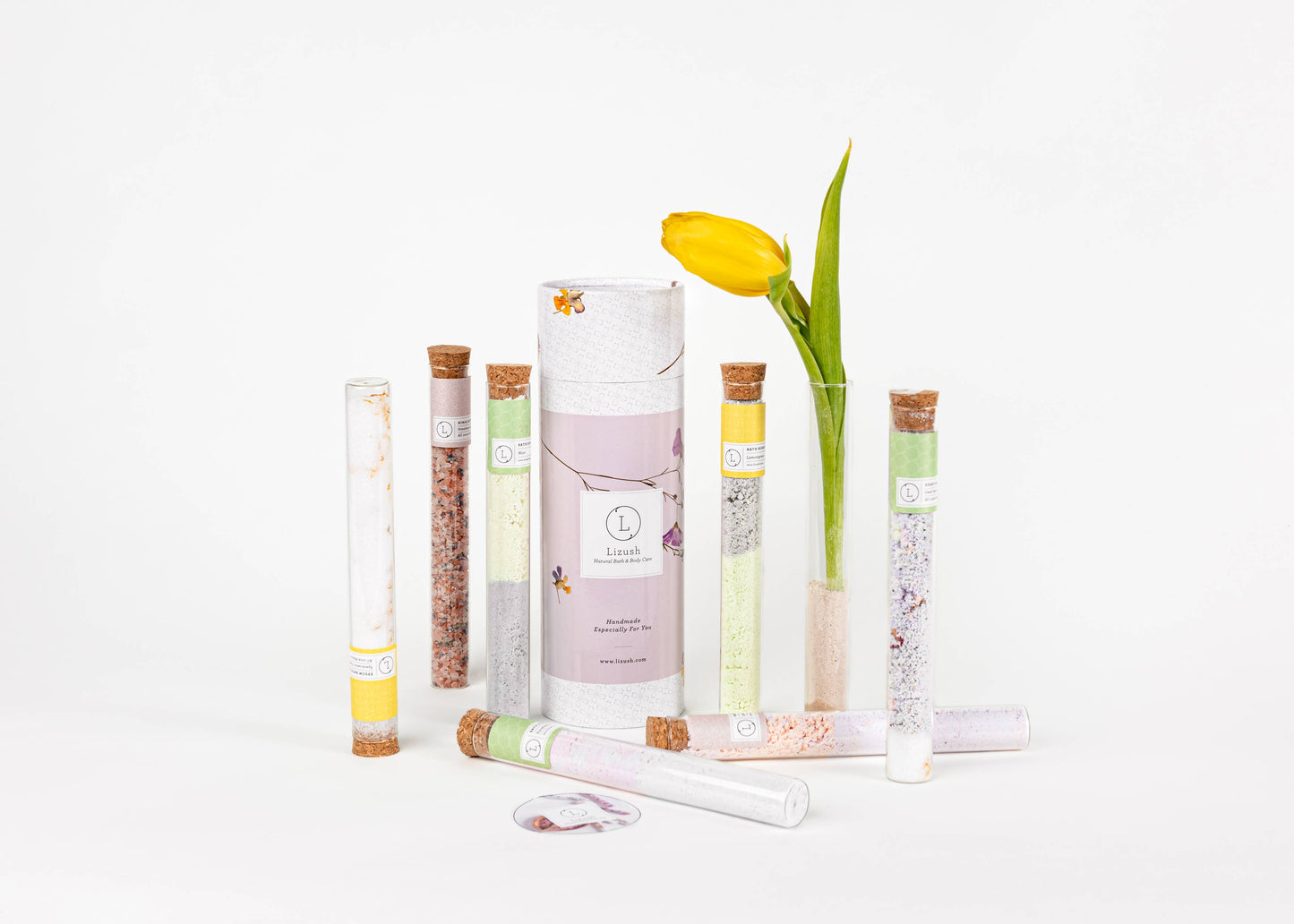 NEW BATH SALTS IN A 8'' GLASS TUBE-bath soak, bath salts -432