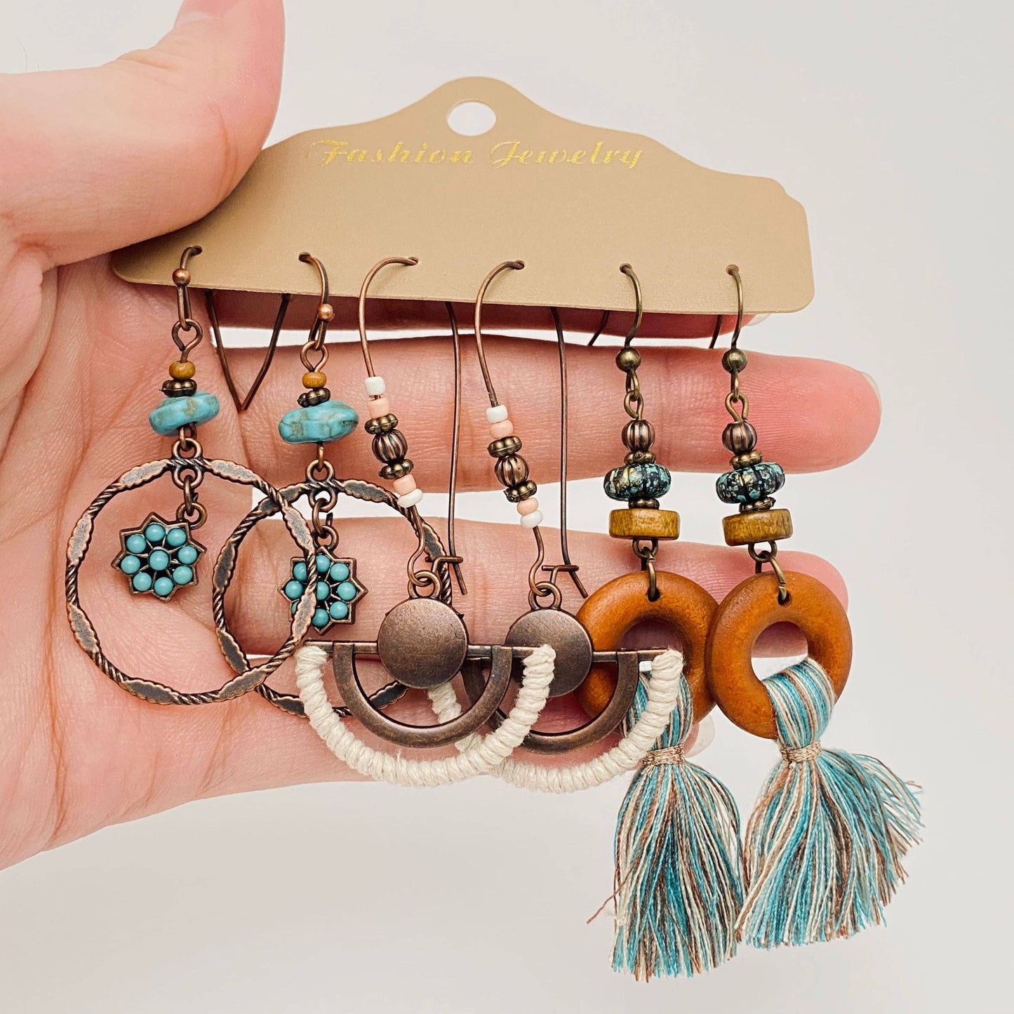 Three Pairs Set Boho Earrings In Different Styles
