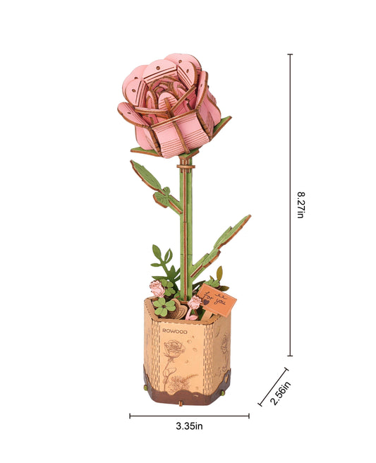Pink Rose Rowood DIY Wooden Flower 3D Puzzles