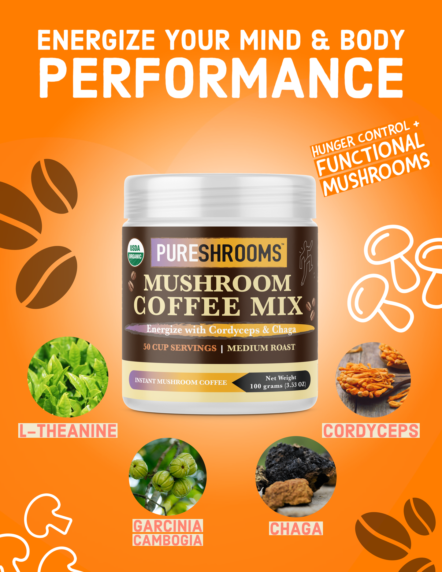 PureShrooms Energize Mushroom Coffee with Cordyceps & Chaga