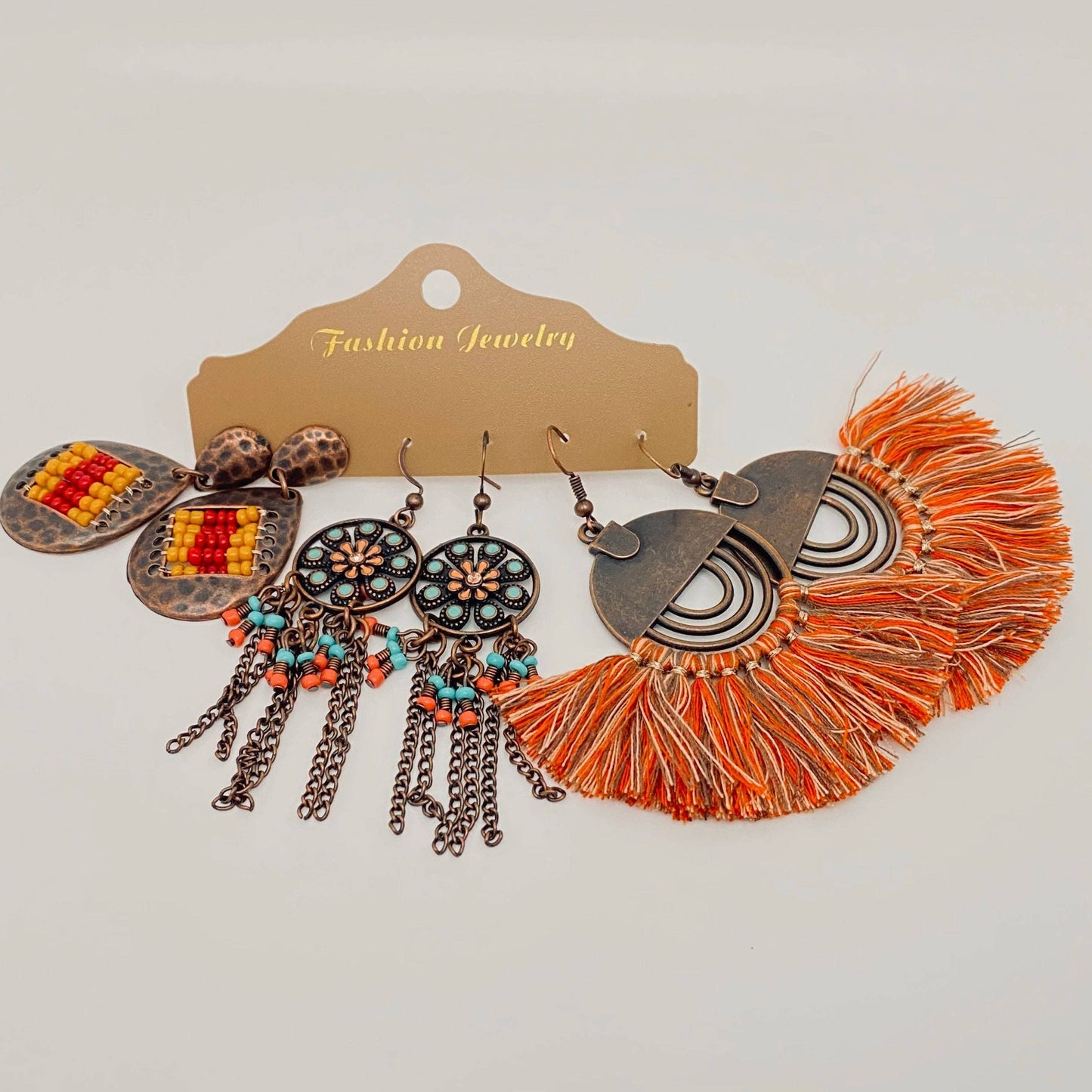 Three Pairs Set Boho Earrings In Different Styles