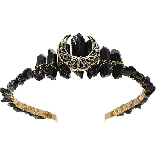 Elegant Natural Crystal Moon Shaped Headband Hollow Tiara