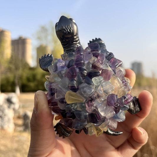 Handmade Crystal And Metal Turtle Figurine Natural Stone