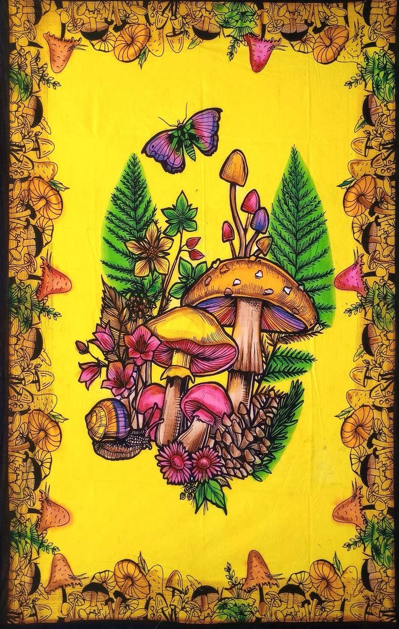 Cotton Gold Frame Hand Brush Butterfly on Mushroom Tap B2368