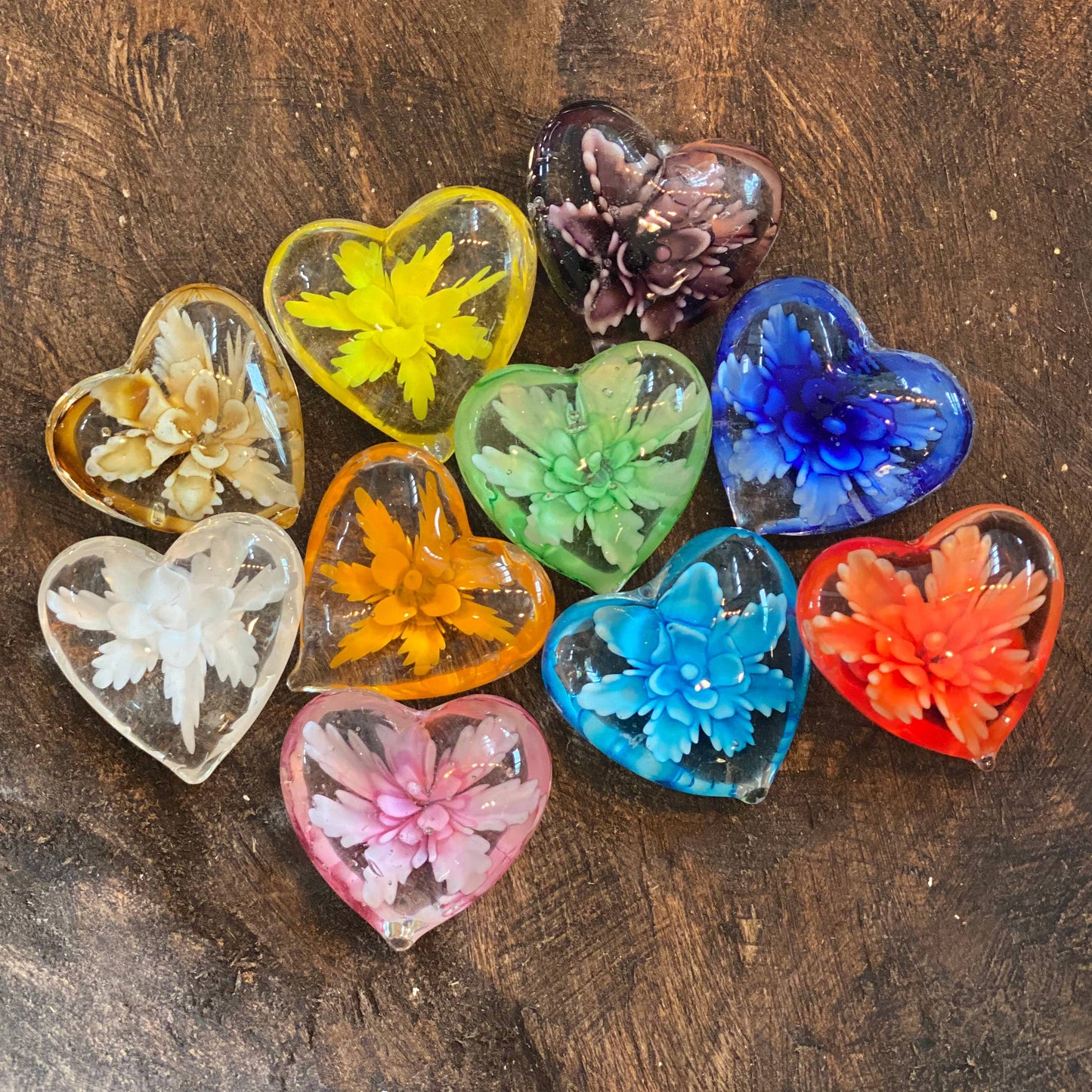 Floral Glass Pocket Hearts w/Heart Bowl Display- Large (100)