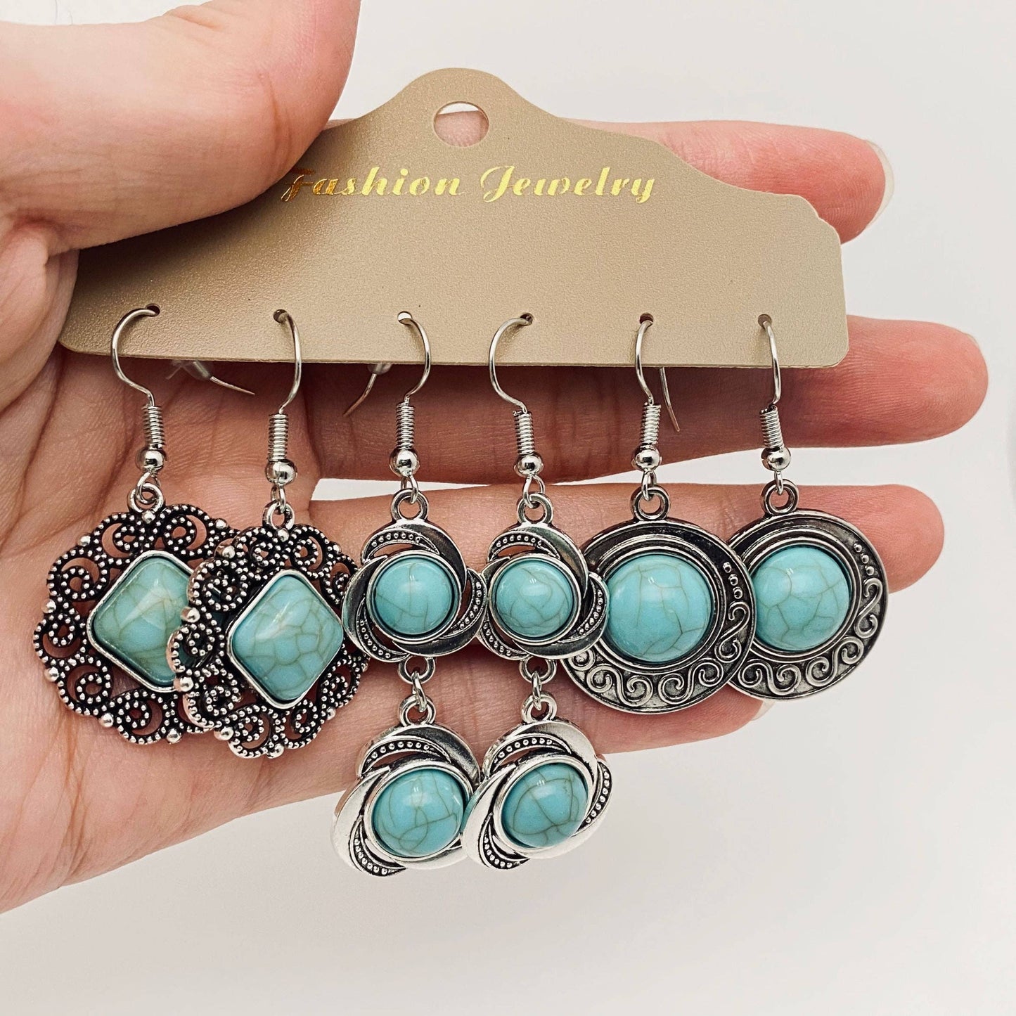 Three Pairs Set Boho Earrings In Different Styles