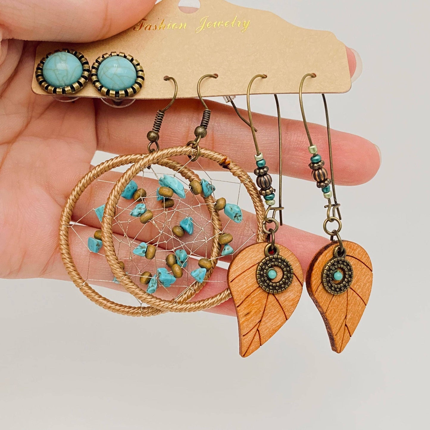 Three Pairs Set Boho Earrings In Different Styles