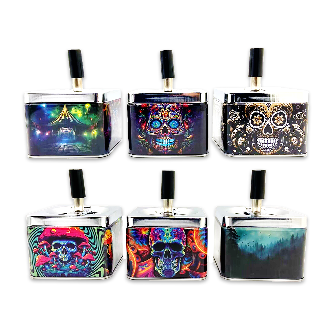 Smokezilla Push Down Metal Ashtray Assortment- 6/Display
