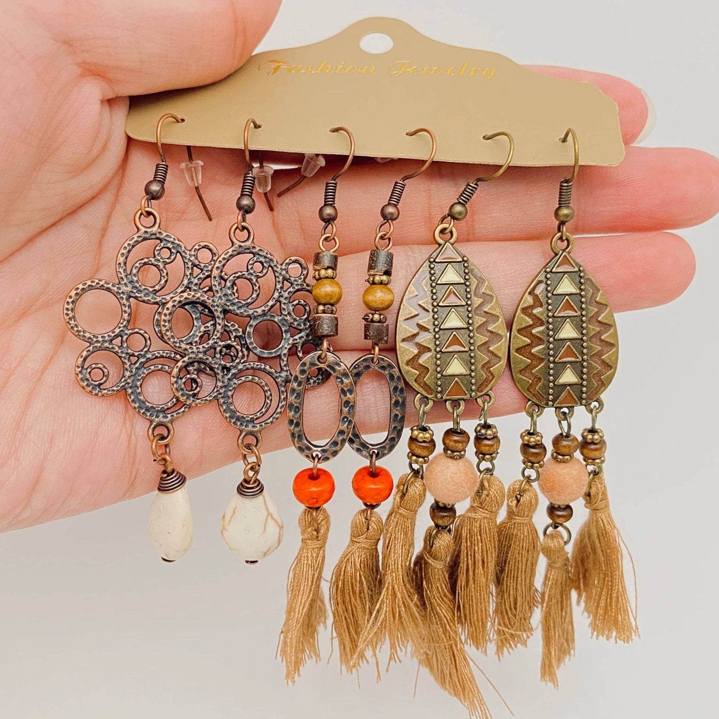 Three Pairs Set Boho Earrings In Different Styles