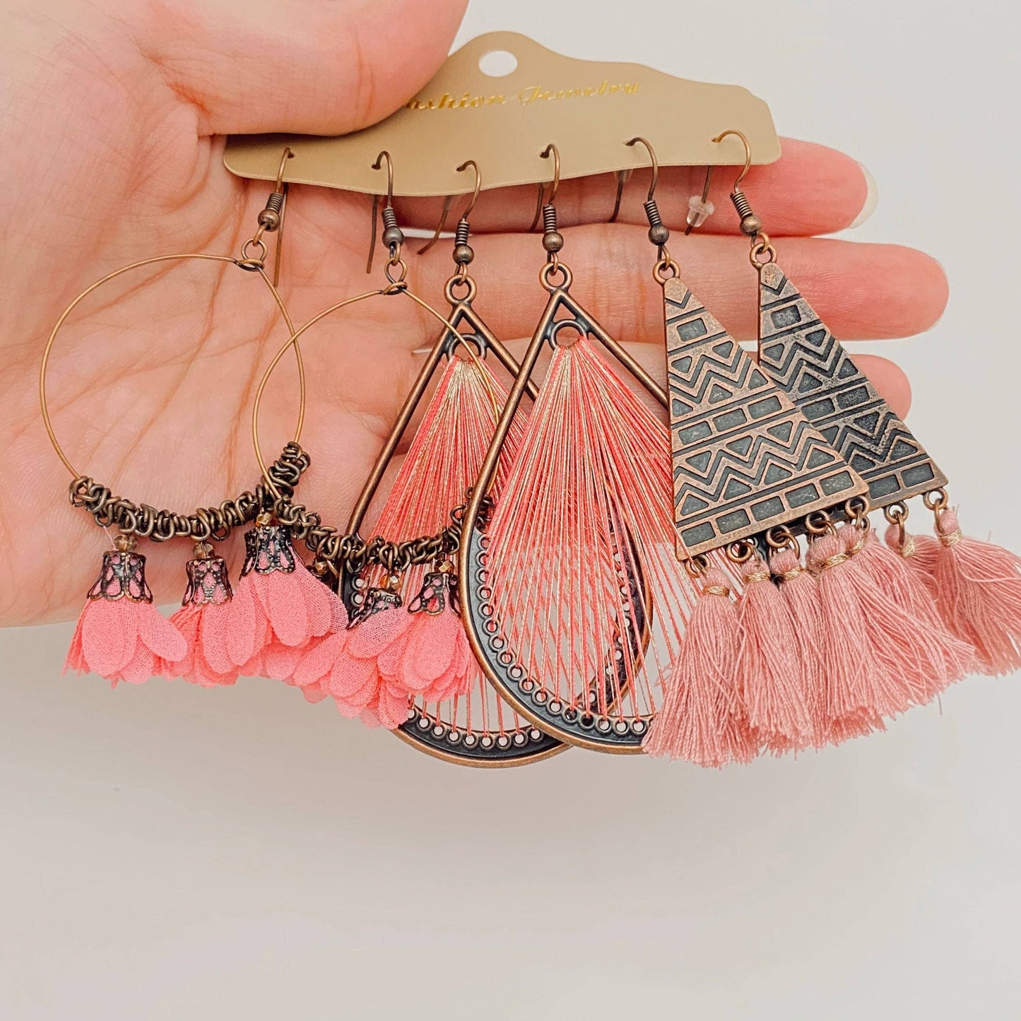 Three Pairs Set Boho Earrings In Different Styles