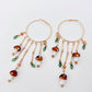 Mushroom Charm Tassel Large Ring Hoop Earrings Gold Tone Metal Acrylic Nickel Free Lead Free Gift for Her Mio Queena