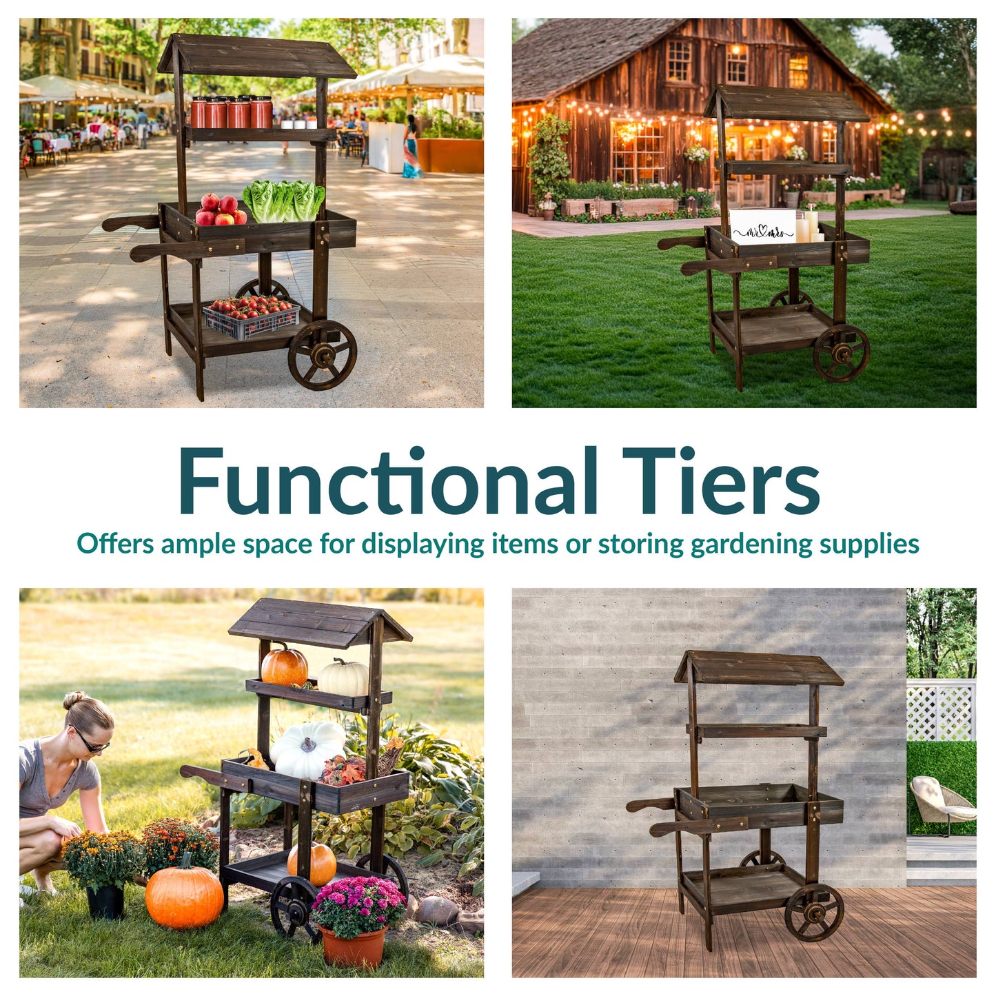 Country Market Flower Stand Raised Garden Bed - Charred Fir