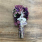 6" Pink & Purple floral smudge wand with sage and quartz crystal, adding magic to your cleansing rituals.