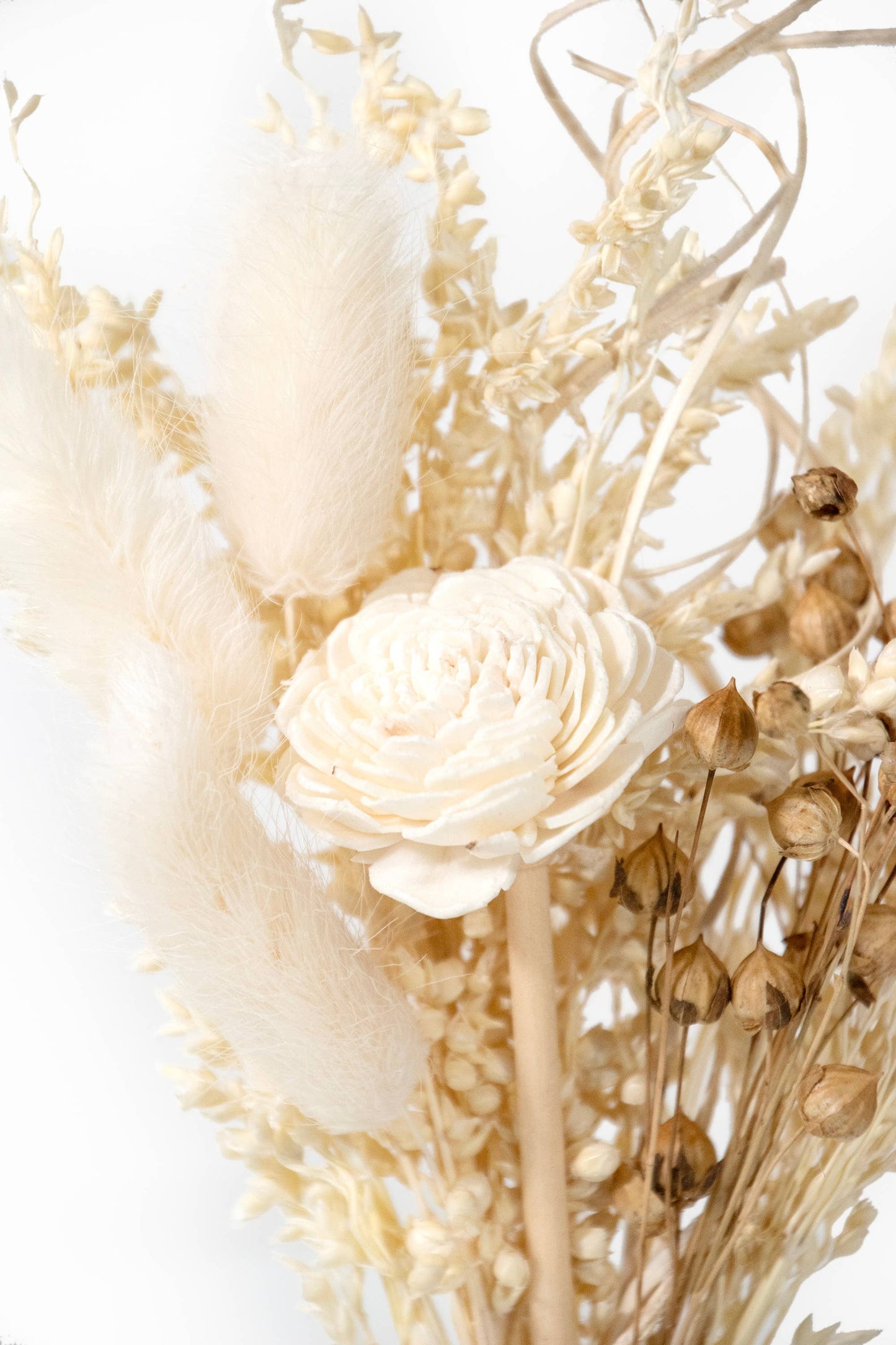 Ivory Wildflower Mini Bouquet Arrangement - Charming Handcrafted Accent with Bunny Tails and Sola Flower