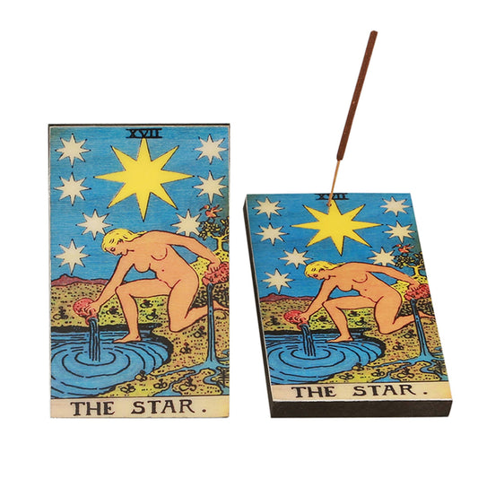 Wood Tarot Incense Holder (3 x 5 in.) - The Star