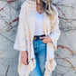 Cream Textured Knit Tassel Kimono Cardigan With Western Pattern And Chunky Tassels For Women Amoli