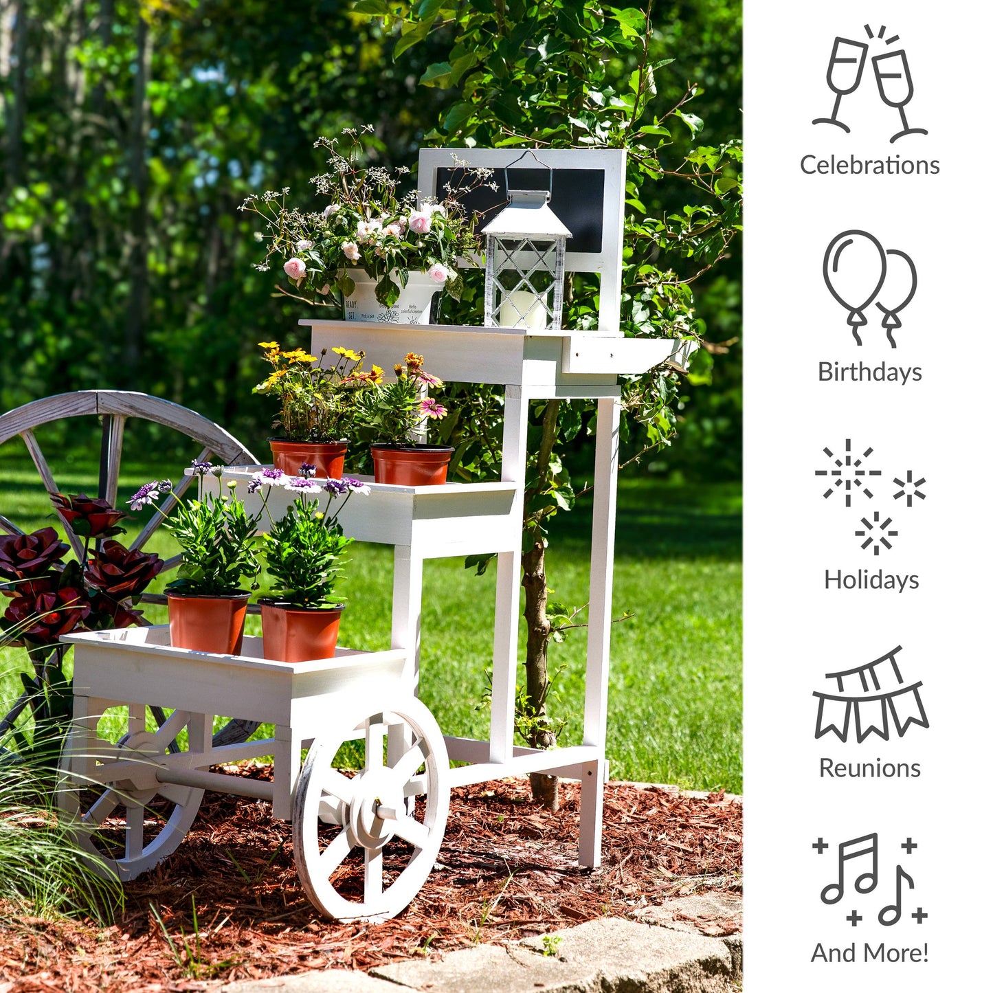 White 3-Tier Fir Wood Plant Stand with Chalkboard
