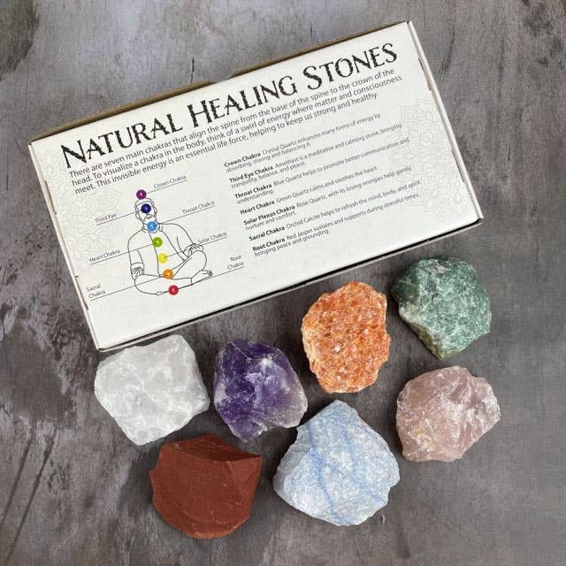 Chakra Rough Stone Crystal Set of 7 - Boxed Collection features natural healing stones for energy balance and vitality.