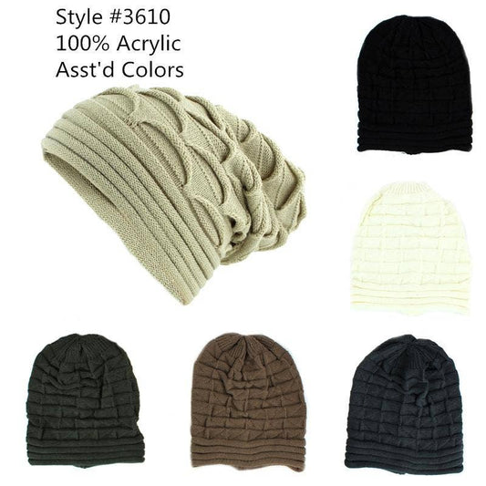 Assorted Colors Winter Beanie Hat, 100% Acrylic Knit (12PC)