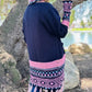 Navy Aztec Printed Knit Cardigan With Open Front Pockets Lightweight Acrylic Layering Piece