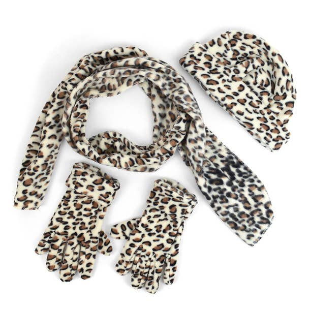 Women's Leopard Print Fleece Winter Set