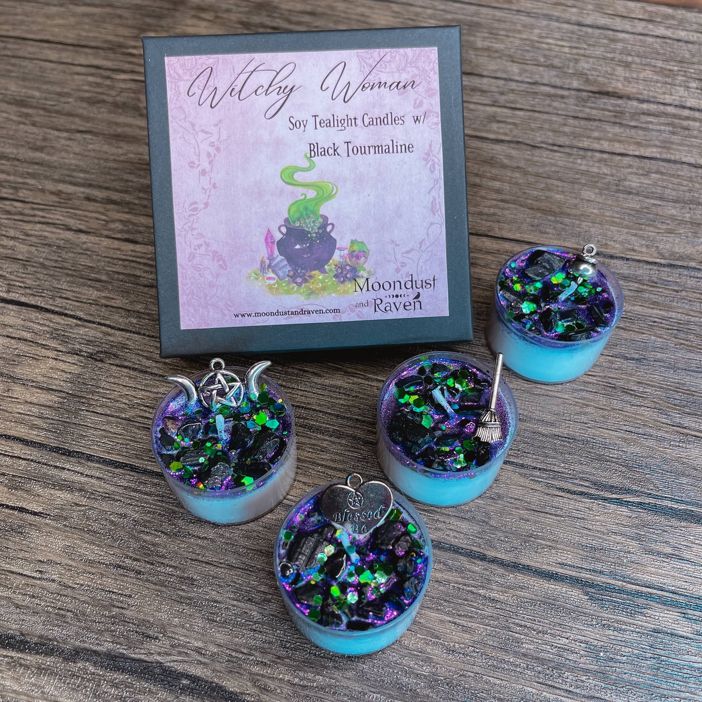 Witchy Woman Tealight Crystal Candles, Ritual Candles