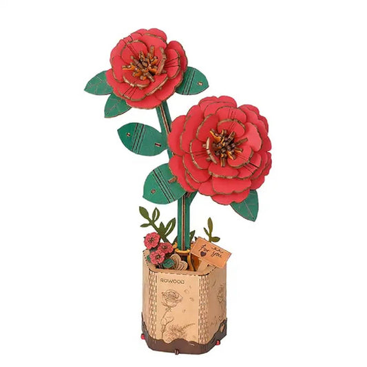 Red Camellia Ro wood DIY Wooden Flower 3D Puzzle