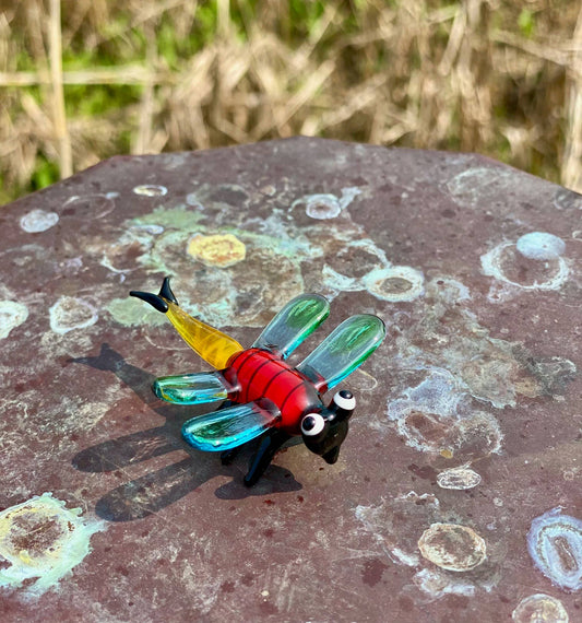 Glass Dragonfly Sitter Miniature Collectible Figurine