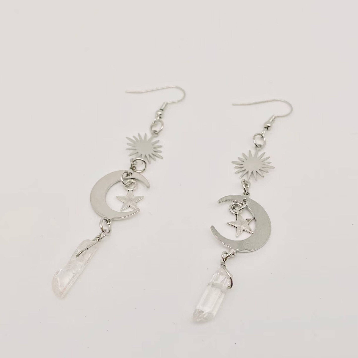 Silver Moon And Stars Earings