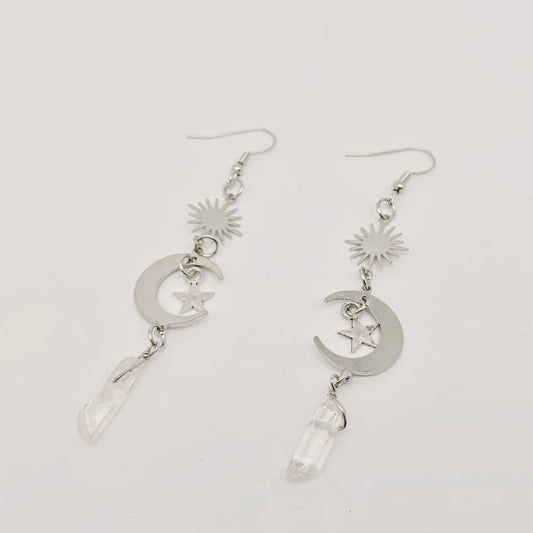 Silver Moon And Stars Earings