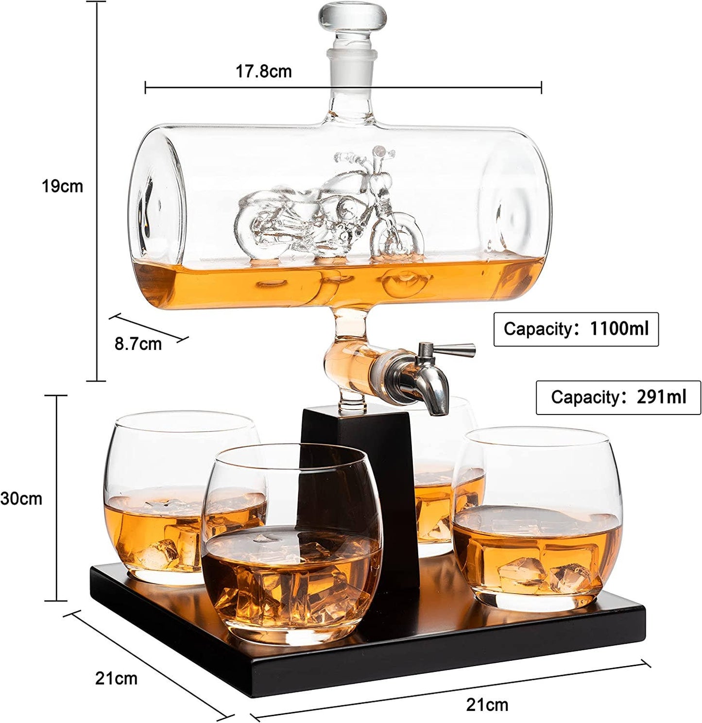 Motorcycle Decanter Set For Whiskey And Wine 1100ml Hand Blown Glass With Spigot