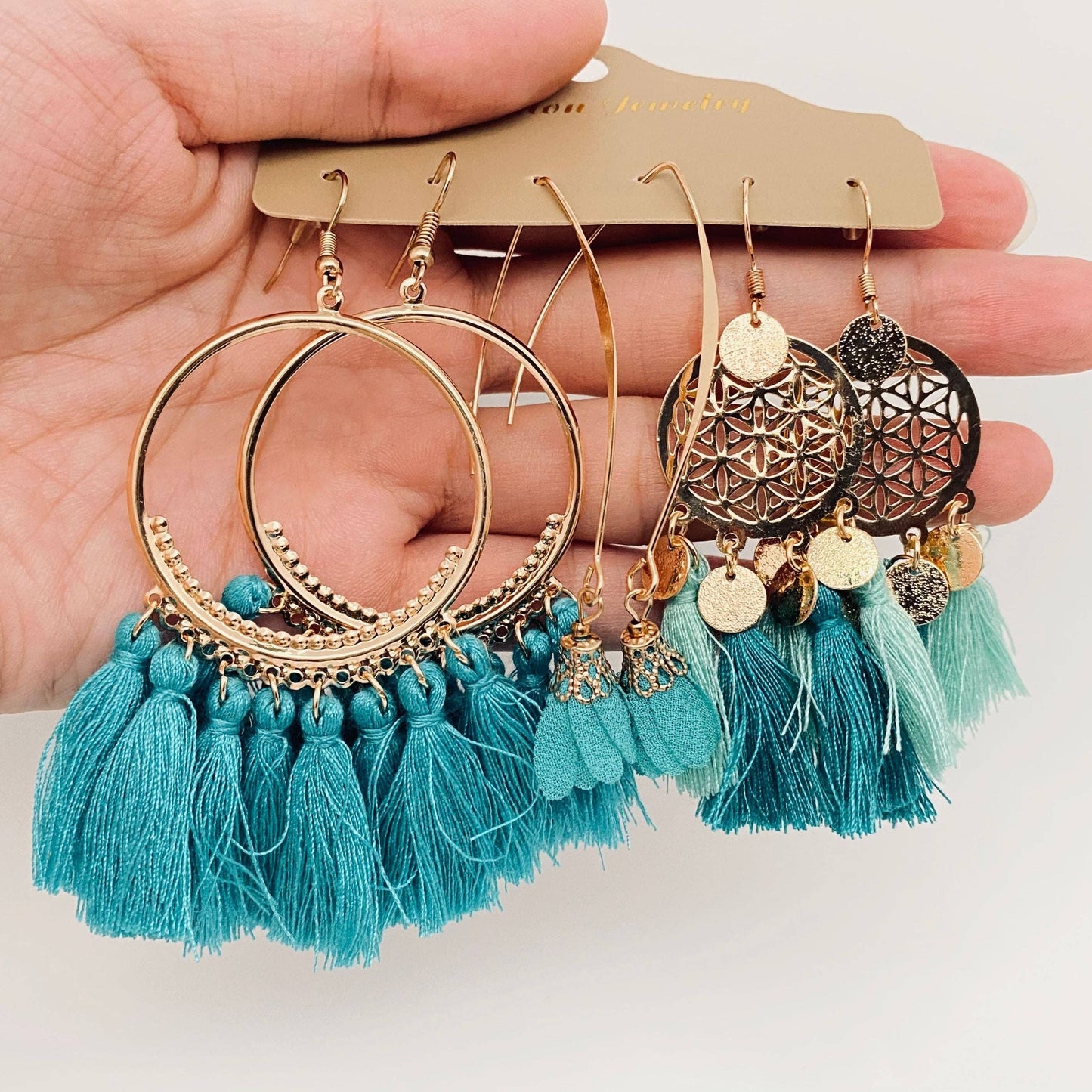 Three Pairs Set Boho Earrings In Different Styles