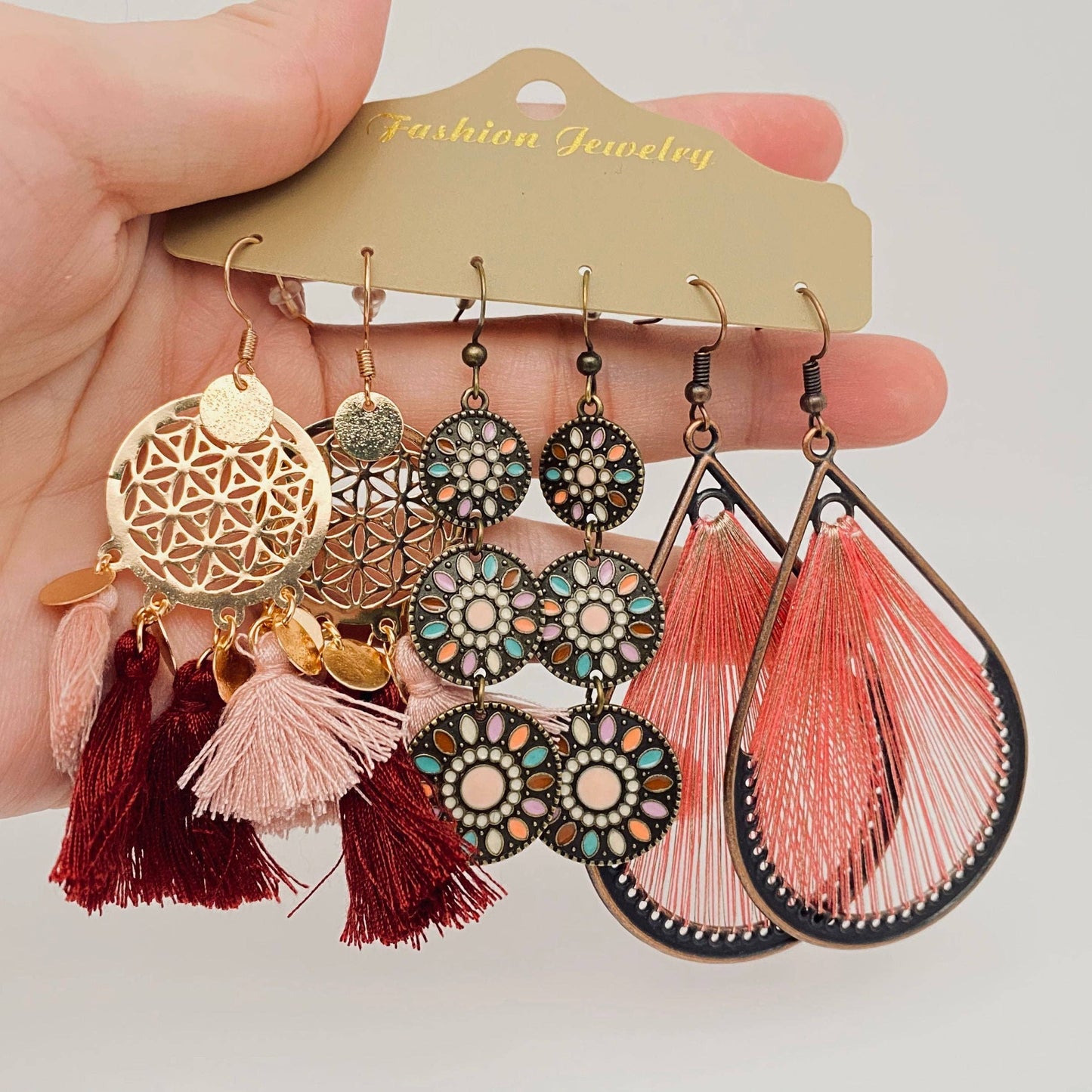 Three Pairs Set Boho Earrings In Different Styles