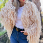 Amoli Cream Shaggy Fringe Handmade Knit Sweater Cardigan Open Front Boho Chic Cozy Layering For Fall And Winter