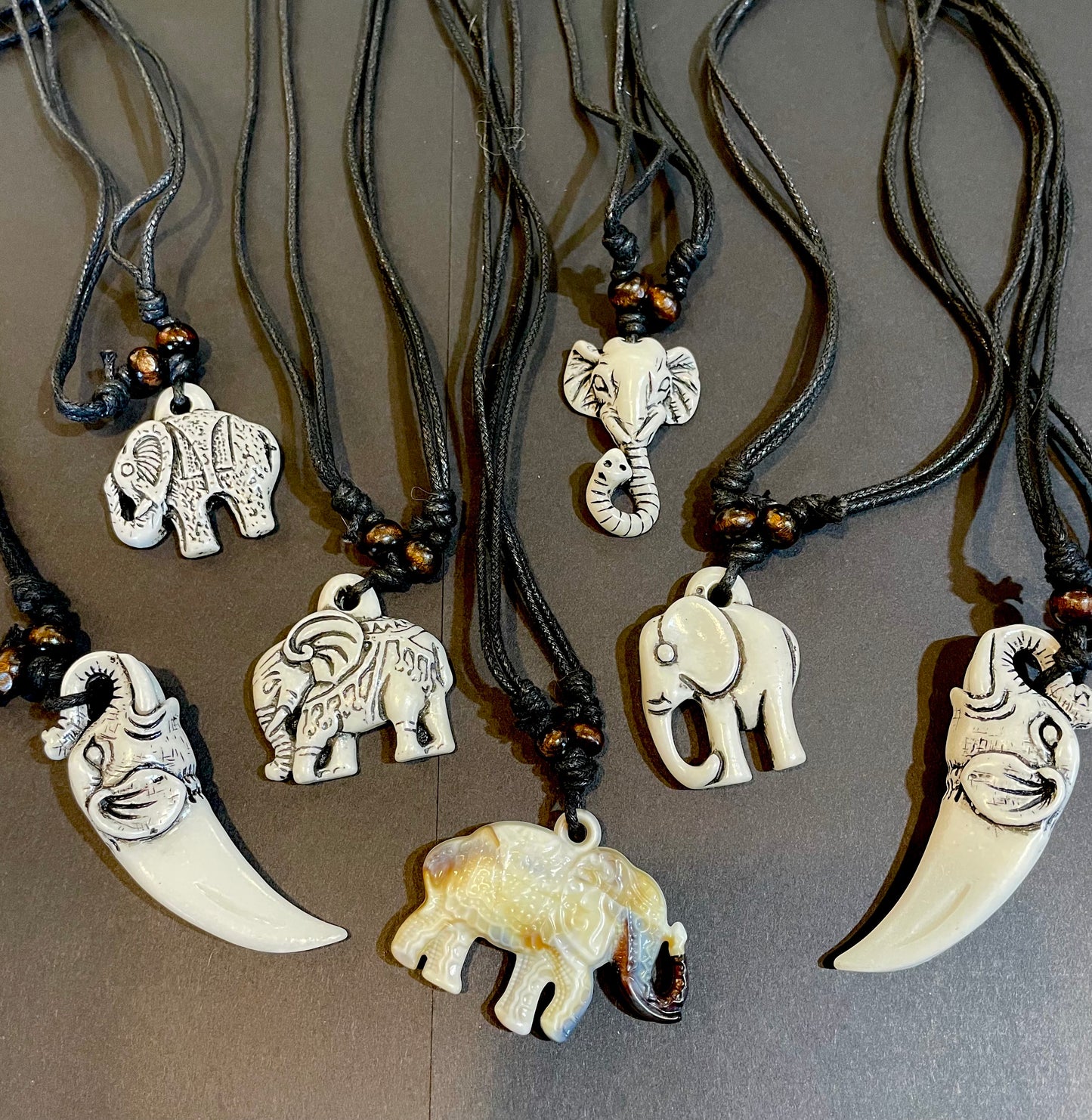 Carved Bone White Elephant Necklace Symbolic Wisdom Charm
