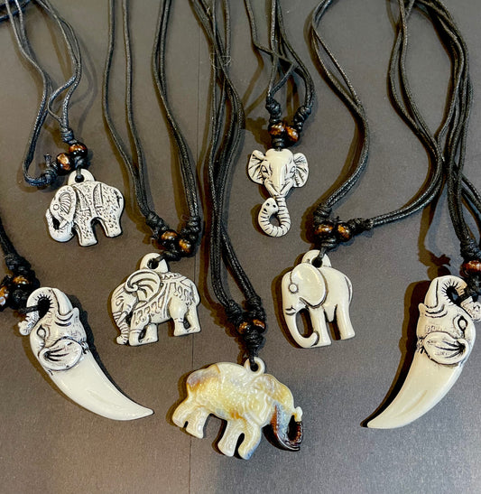 Carved Bone White Elephant Necklace Symbolic Wisdom Charm
