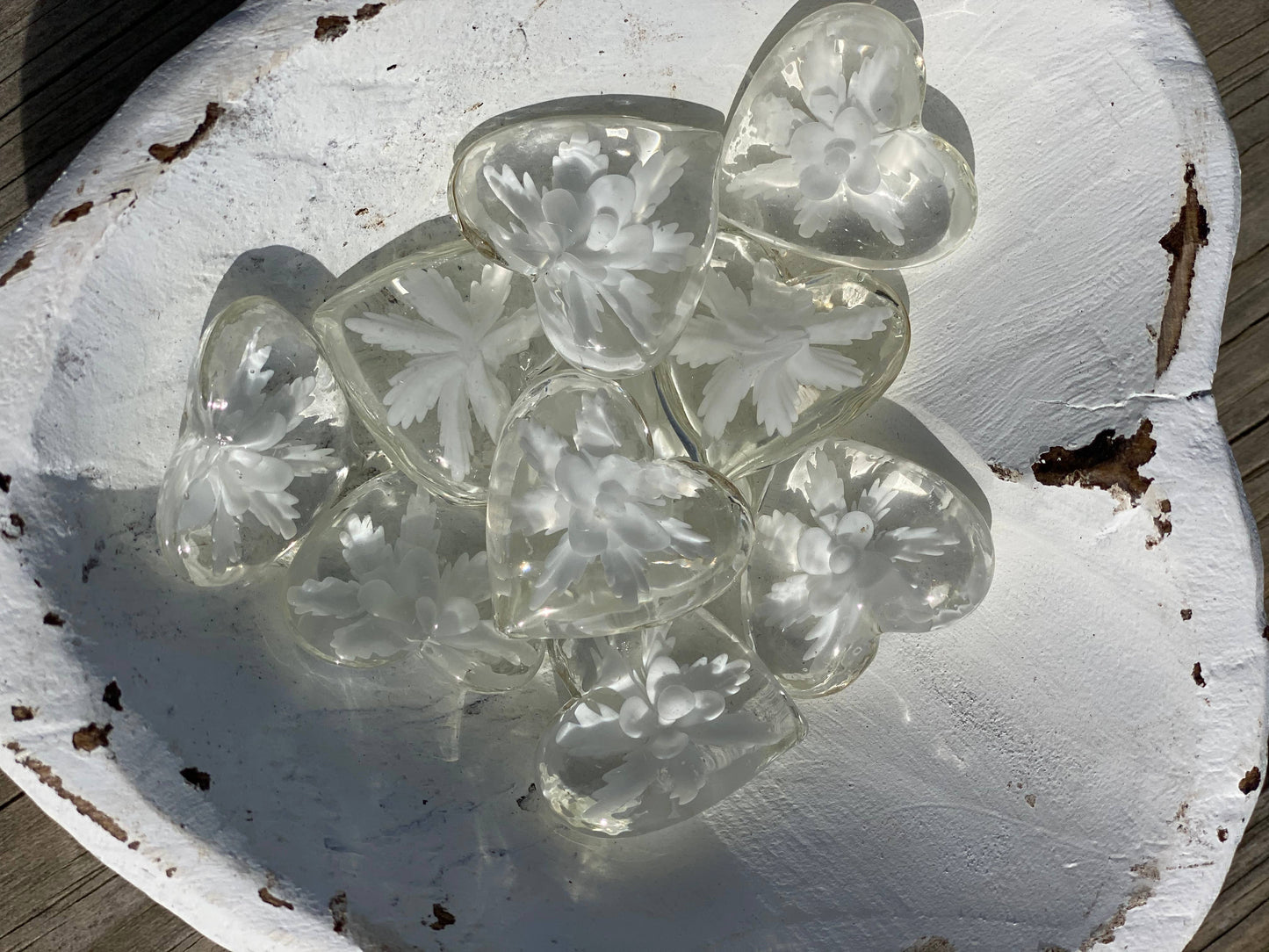 Floral Glass Pocket Hearts w/Heart Bowl Display- Large (100)