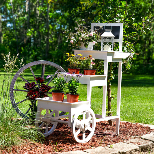 White 3-Tier Fir Wood Plant Stand with Chalkboard