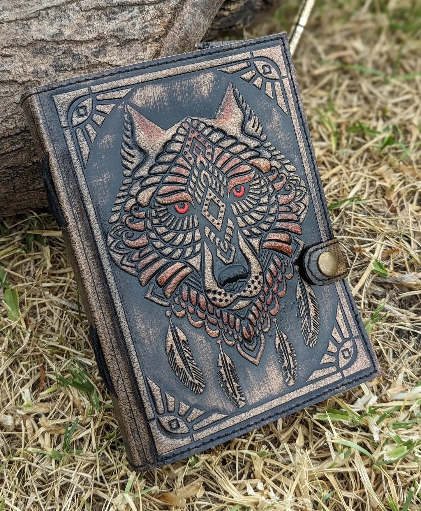 Wolf Embossed Leather Journal with 200 Handmade Pages