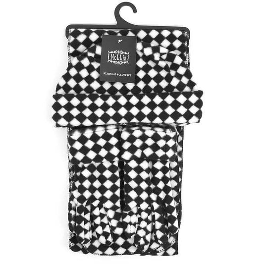 Women's Fleece Black & White Checkered Winter Set