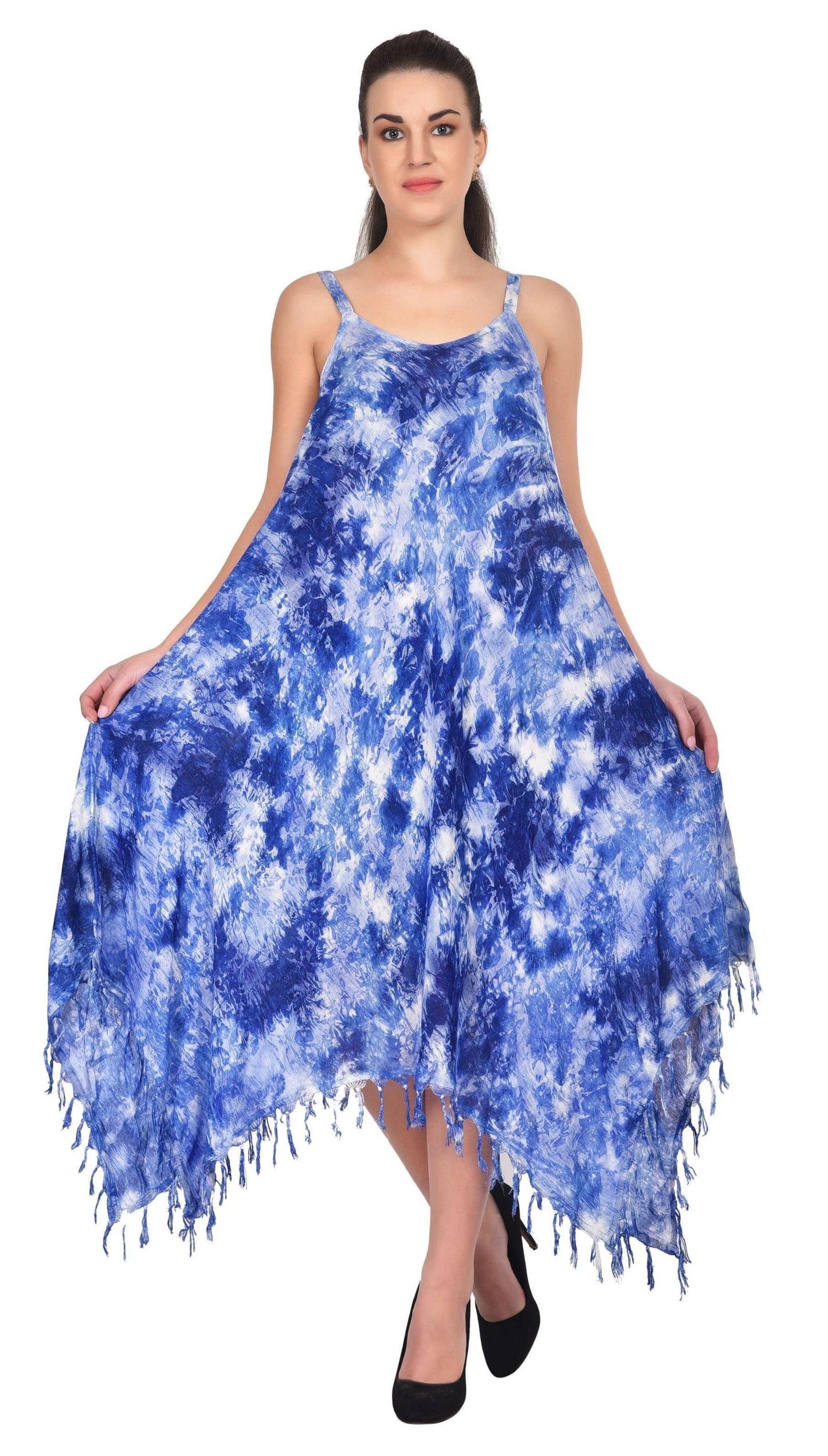 V Neck Tie Dye Dress With Fringes