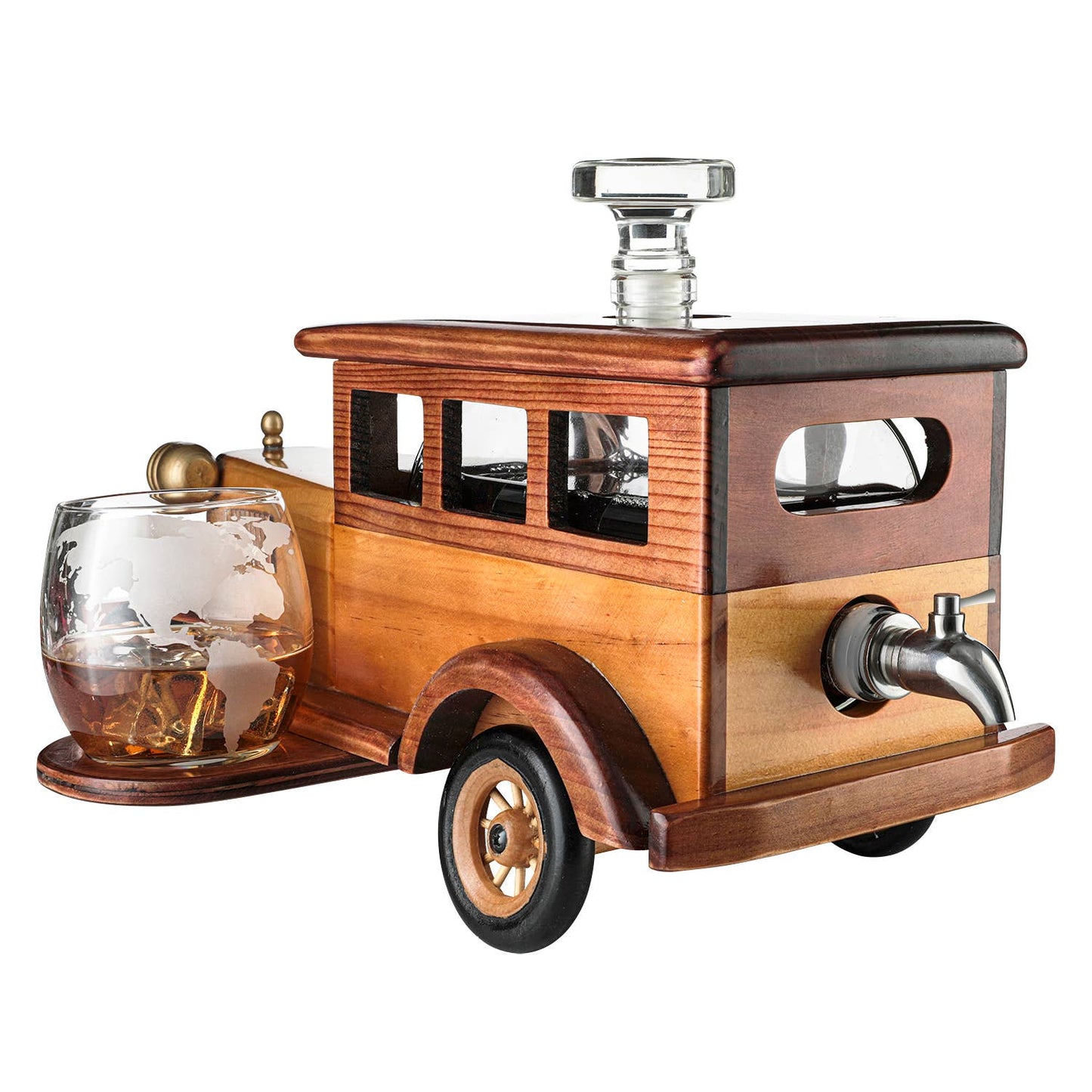 Old Fashioned Car Whiskey Decanter Set With Two Tumbler Glasses Large 750 Ml Capacity Limited Edition For Bar