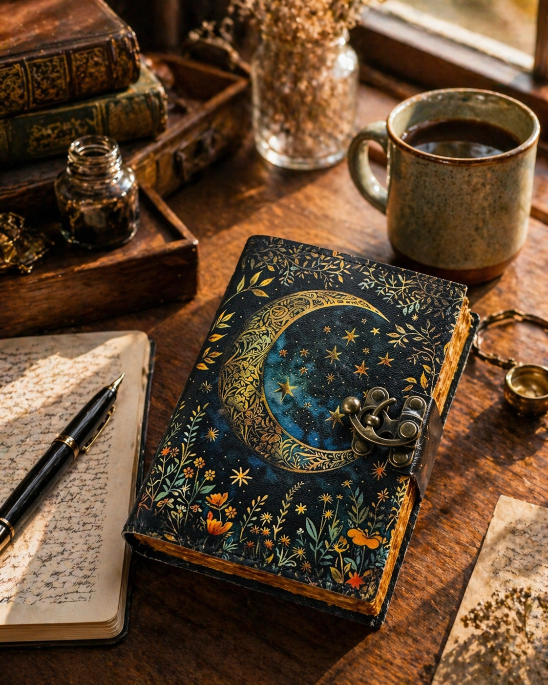 Moon Phase Leather Journal Grimoire Book Of Shadow Vintage Witchcraft Notebook