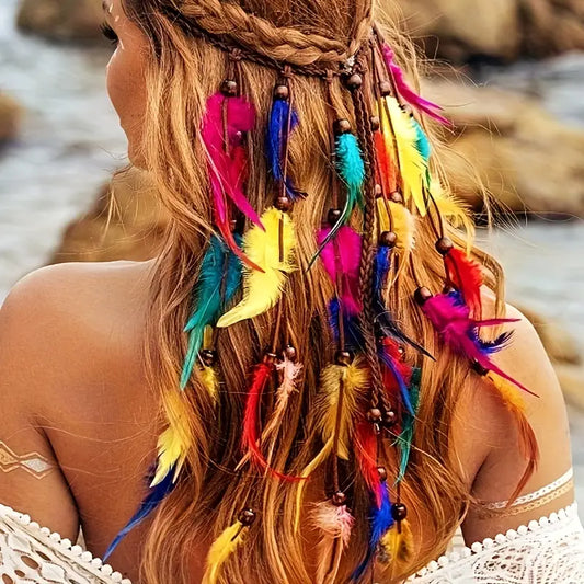 Rainbow Feather Headband Vibrant Multicolor Hair Accessory