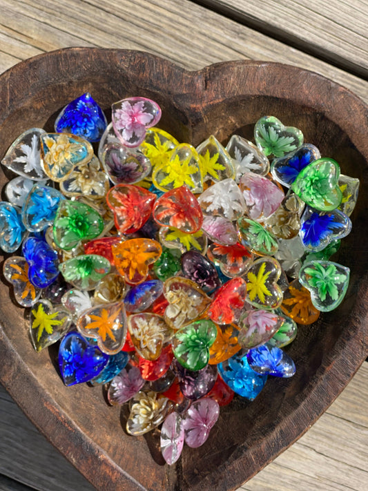 Floral Glass Pocket Hearts w/Heart Bowl Display- Large (100)
