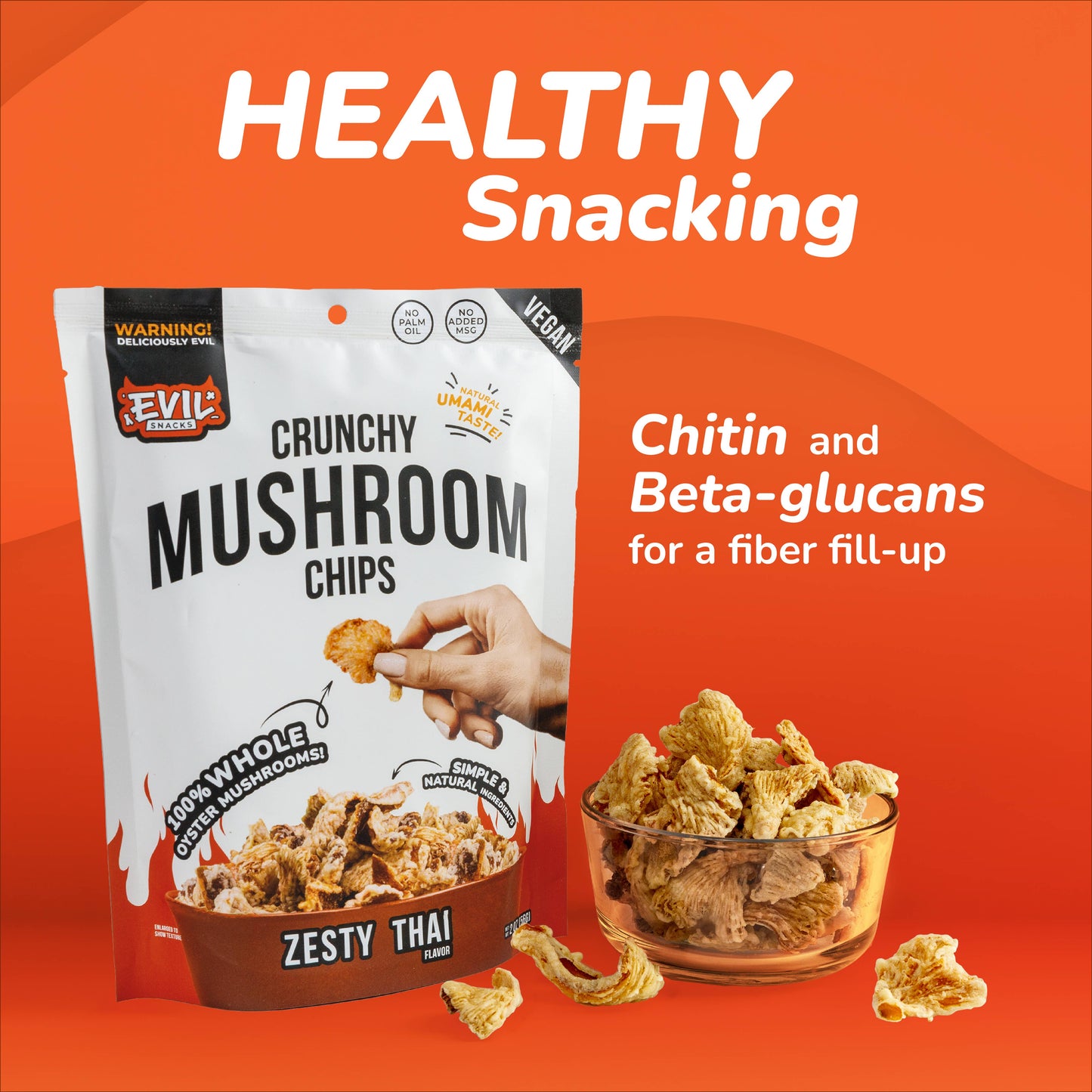 Evil Snacks Crunchy Mushroom Chips Zesty Thai Flavor, 1oz Bg