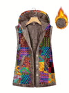 Colorful patterned vest with a wooden hanger on a white background